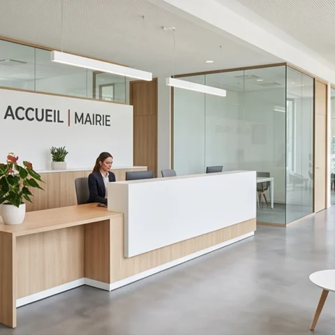 Banque d'accueil d'une mairie après aménagement