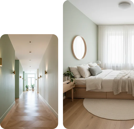 Couloir et chambre après travaux de peinture intérieure