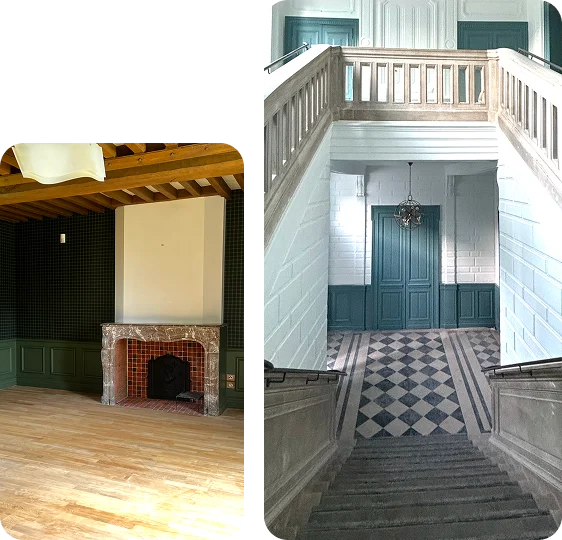 Parquet et sol en damier noir et blanc dans une maison de caractère